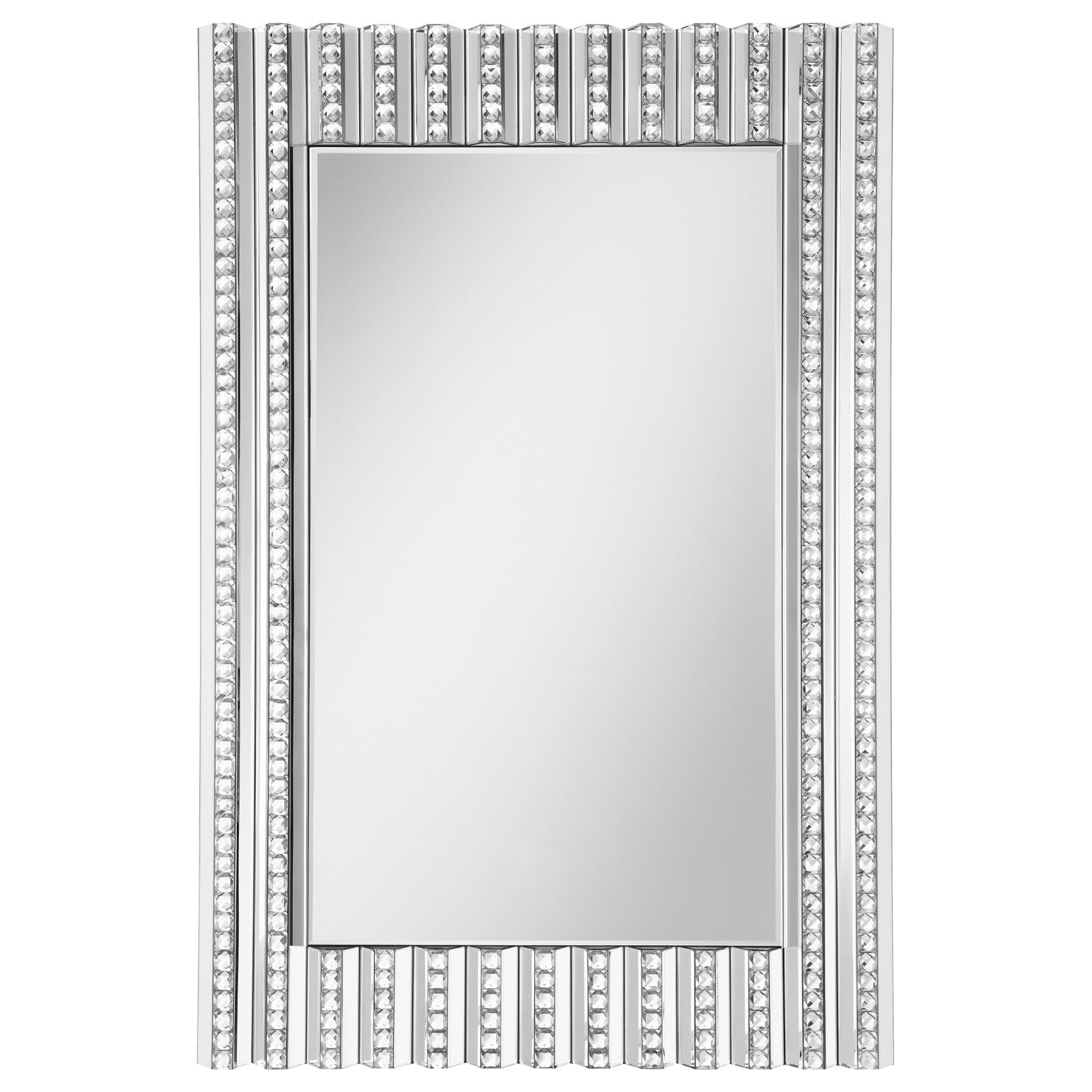 Aideen Silver Rectangular Wall Mirror with Vertical Stripes of Faux Crystals - 961614 - Bien Home Furniture &amp; Electronics