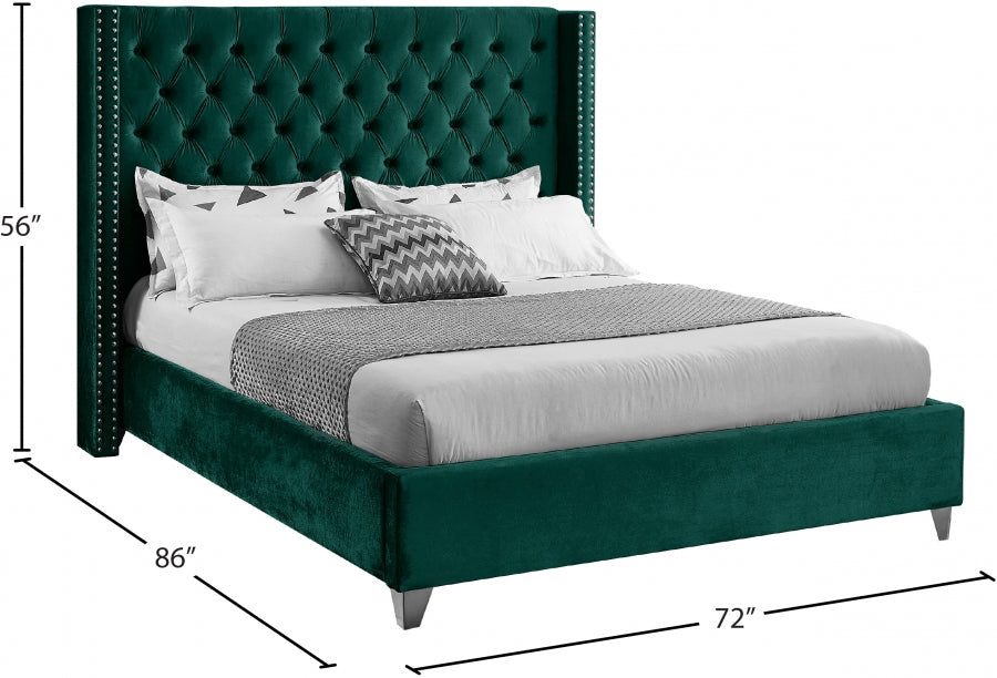 Aiden Green Velvet Queen Bed - AidenGreen-Q - Bien Home Furniture &amp; Electronics