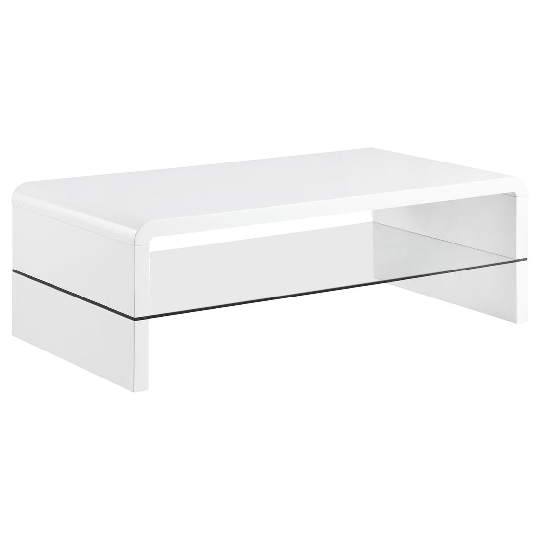 Airell White High Gloss Rectangular Coffee Table with Glass Shelf - 703798 - Bien Home Furniture &amp; Electronics