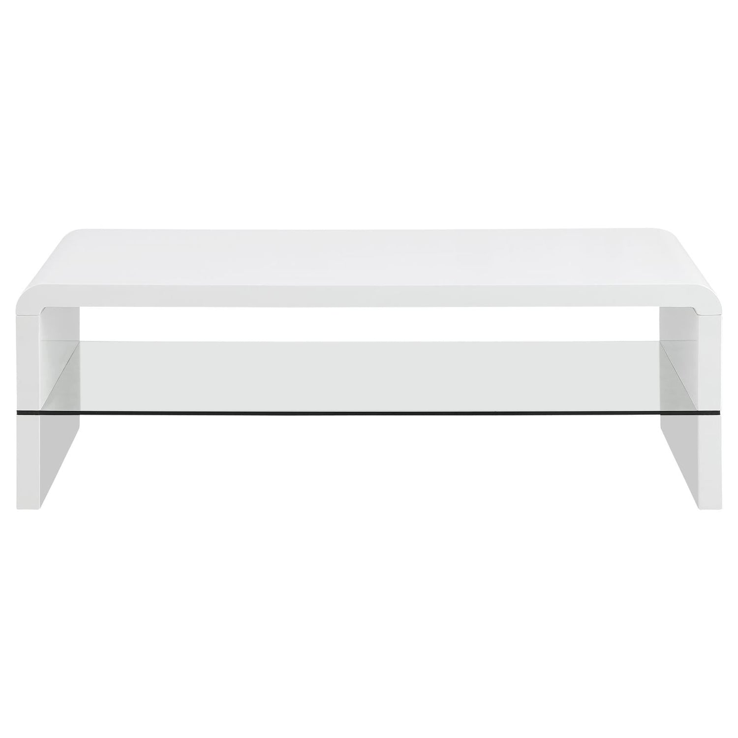 Airell White High Gloss Rectangular Coffee Table with Glass Shelf - 703798 - Bien Home Furniture &amp; Electronics