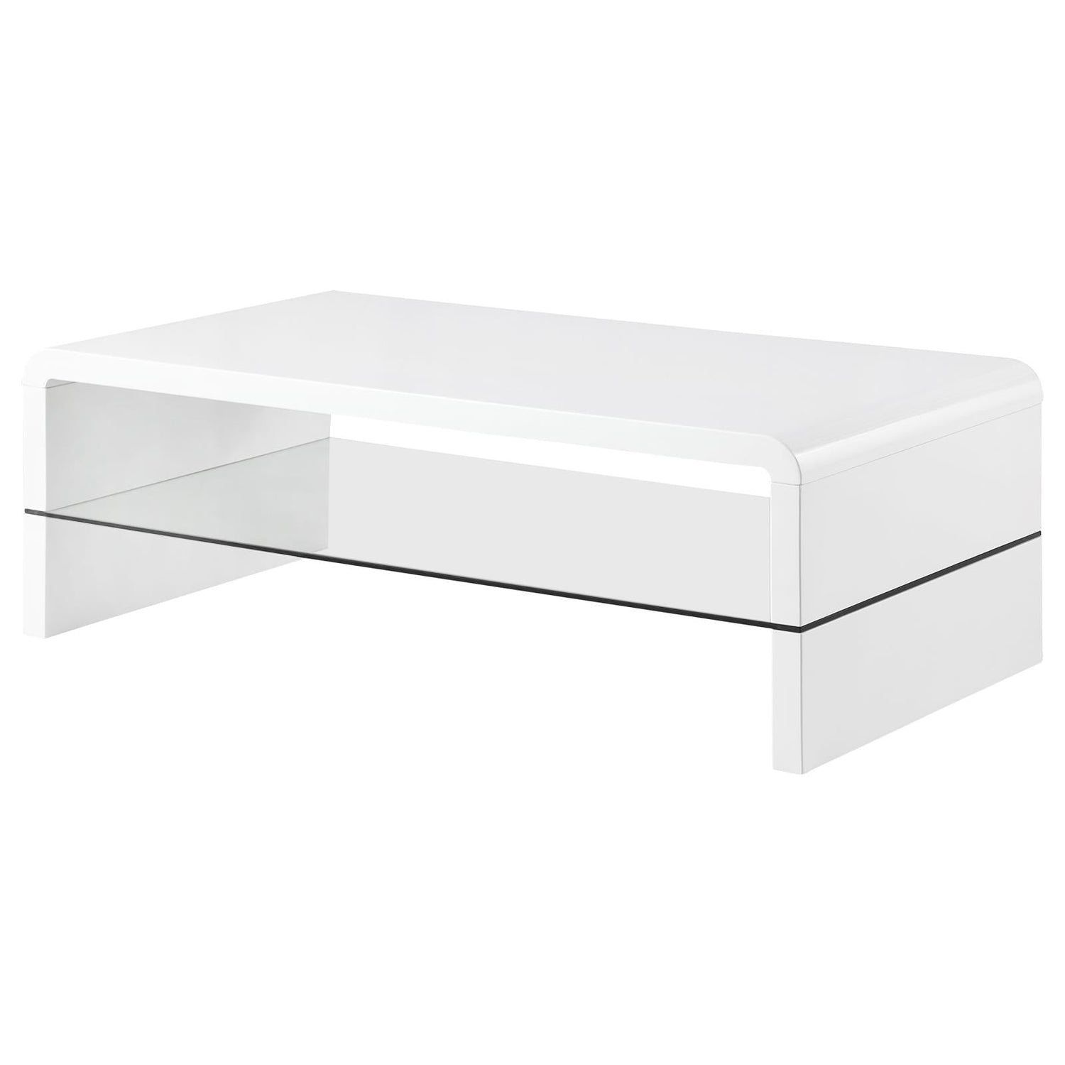 Airell White High Gloss Rectangular Coffee Table with Glass Shelf - 703798 - Bien Home Furniture &amp; Electronics