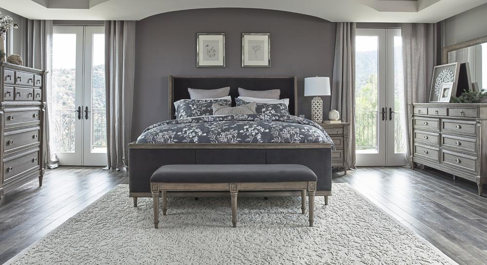 Alderwood California King Upholstered Panel Bed Charcoal Gray - 223121KW - Bien Home Furniture &amp; Electronics