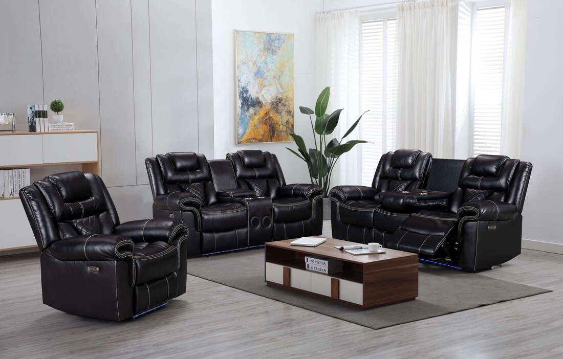 Alexa Black 3-Piece Power Reclining Living Room Set - Alexa Black - Bien Home Furniture &amp; Electronics