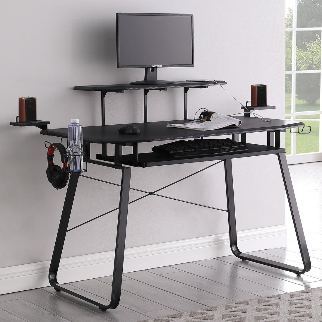 Alfie Gunmetal Gaming Desk with USB Ports - 801410 - Bien Home Furniture &amp; Electronics