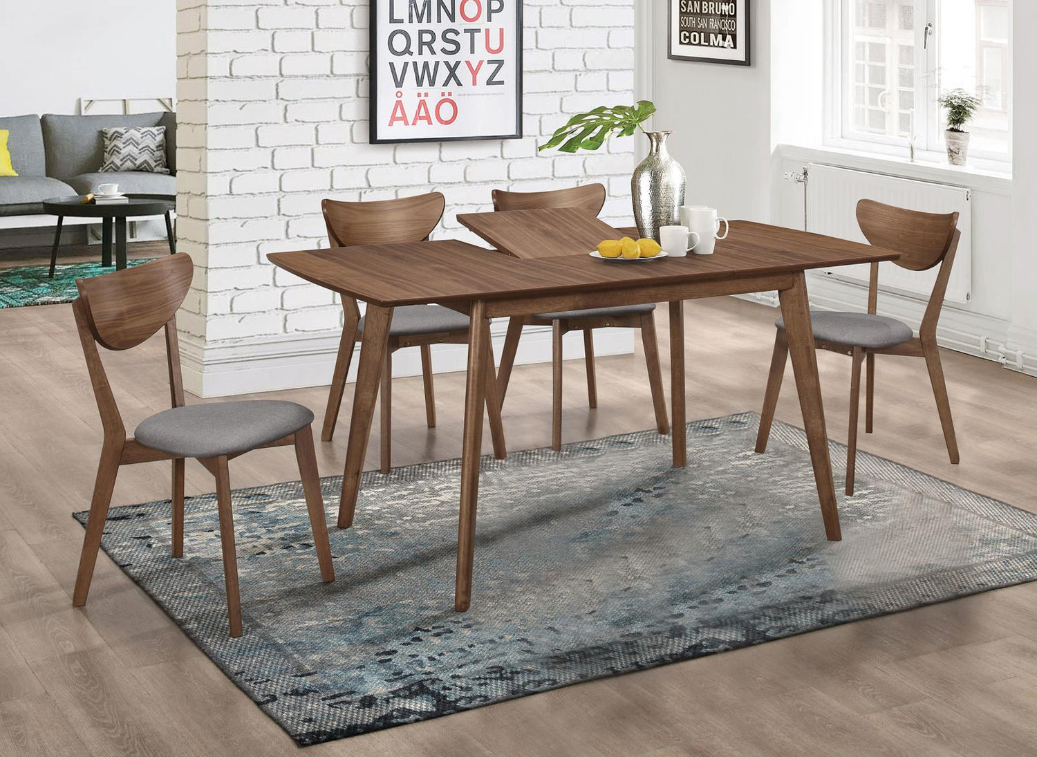 Alfredo Dining Room Set Natural Walnut/Gray - 108080-S5 - Bien Home Furniture &amp; Electronics