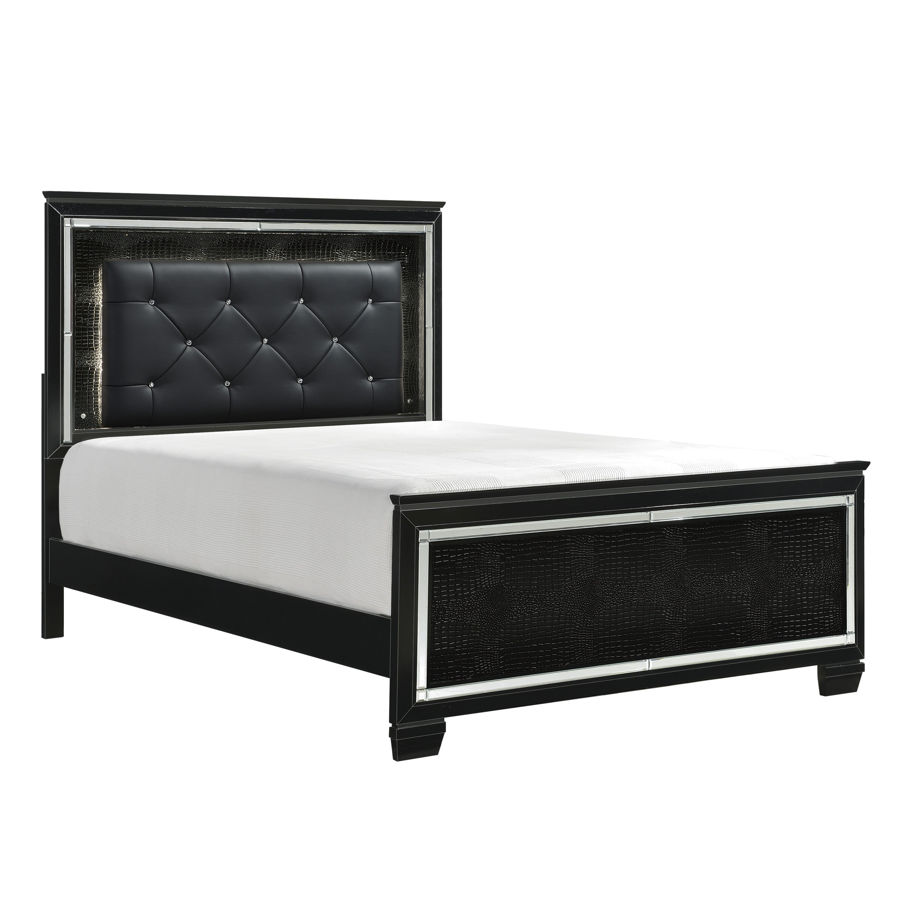 Allura Black Full LED Upholstered Panel Bed - SET | 1916FBK-1 | 1916FBK-2 | 1916FBK-3 - Bien Home Furniture &amp; Electronics