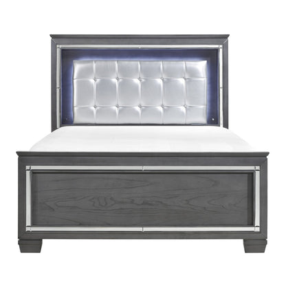 Allura Gray Queen LED Upholstered Panel Bed - SET | 1916GY-1 | 1916GY-2 | 1916GY-3 - Bien Home Furniture &amp; Electronics