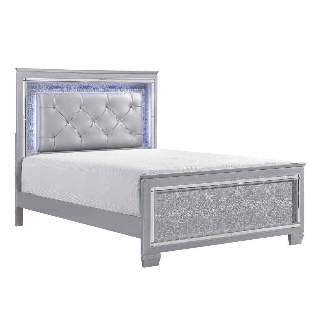 Allura Silver Full LED Upholstered Panel Bed - SET | 1916F-1 | 1916F-2 | 1916F-3 - Bien Home Furniture &amp; Electronics