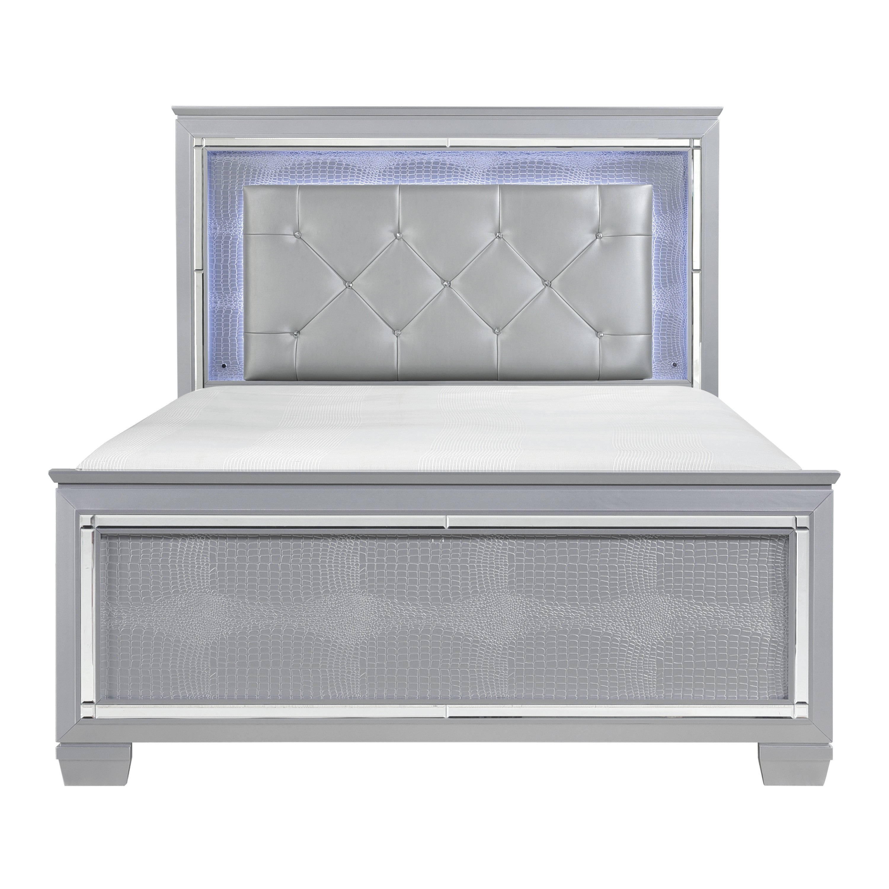 Allura Silver King LED Upholstered Panel Bed - SET | 1916K-1 | 1916K-2 | 1916K-3EK - Bien Home Furniture &amp; Electronics