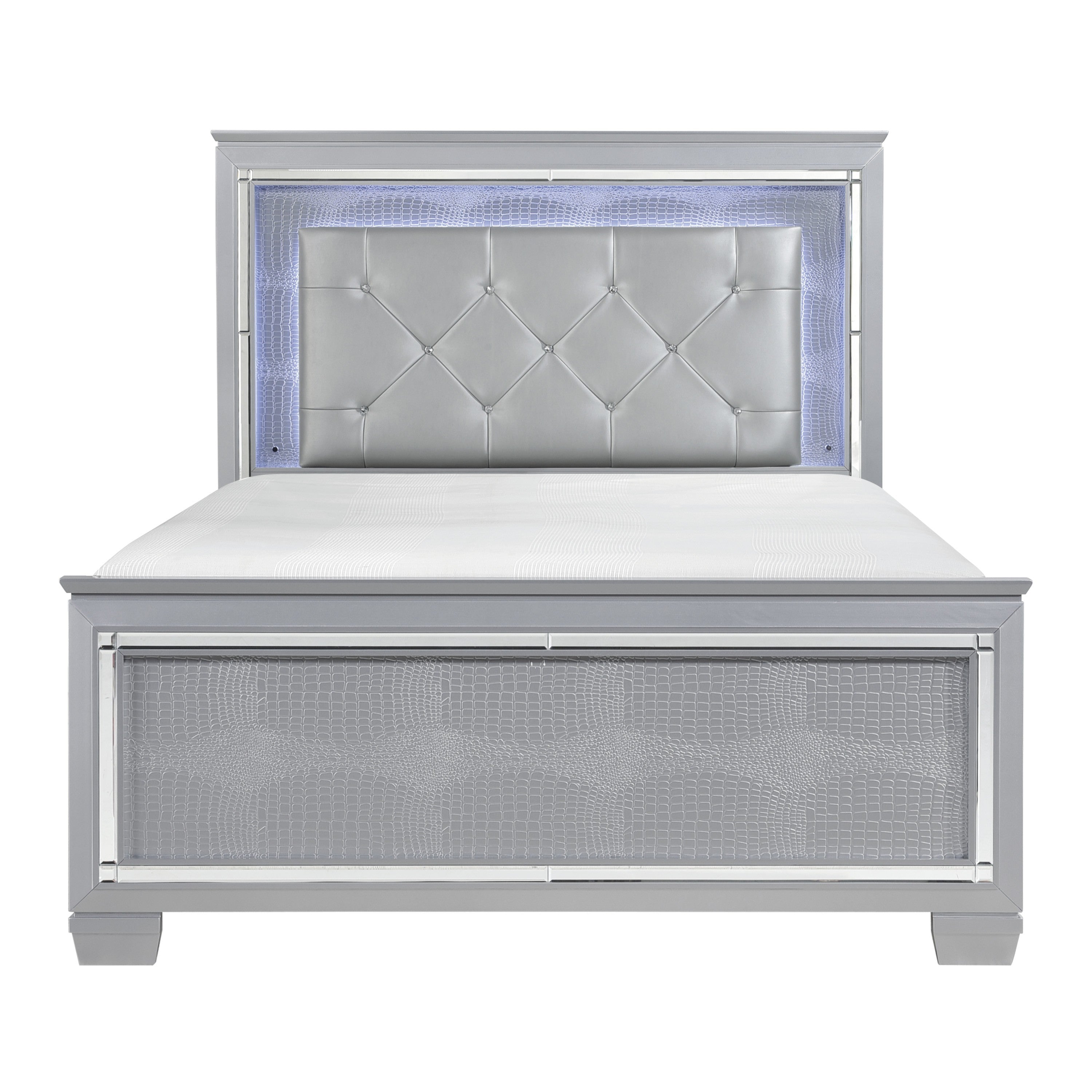 Allura Silver LED Upholstered Panel Bedroom Set - SET | 1916-1 | 1916-2 | 1916-3 | 1916-5 | 1916-6 | 1916-4 - Bien Home Furniture &amp; Electronics