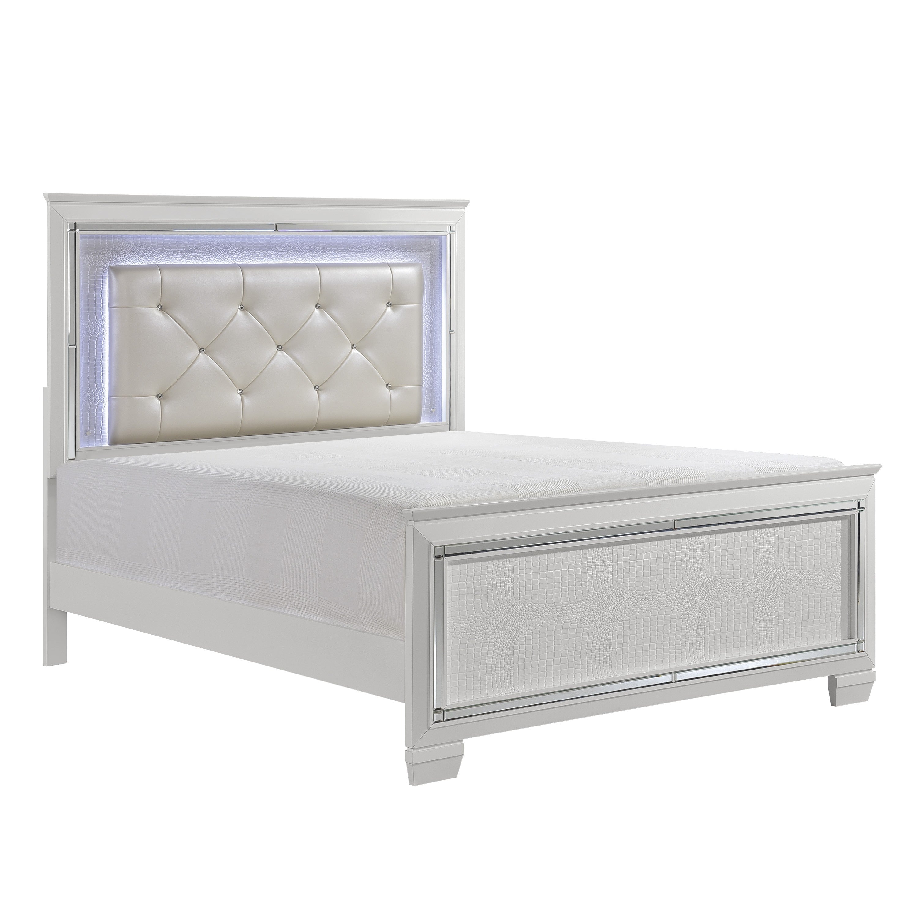 Allura White King LED Upholstered Panel Bed - SET | 1916KW-1 | 1916KW-2 | 1916KW-3EK - Bien Home Furniture &amp; Electronics