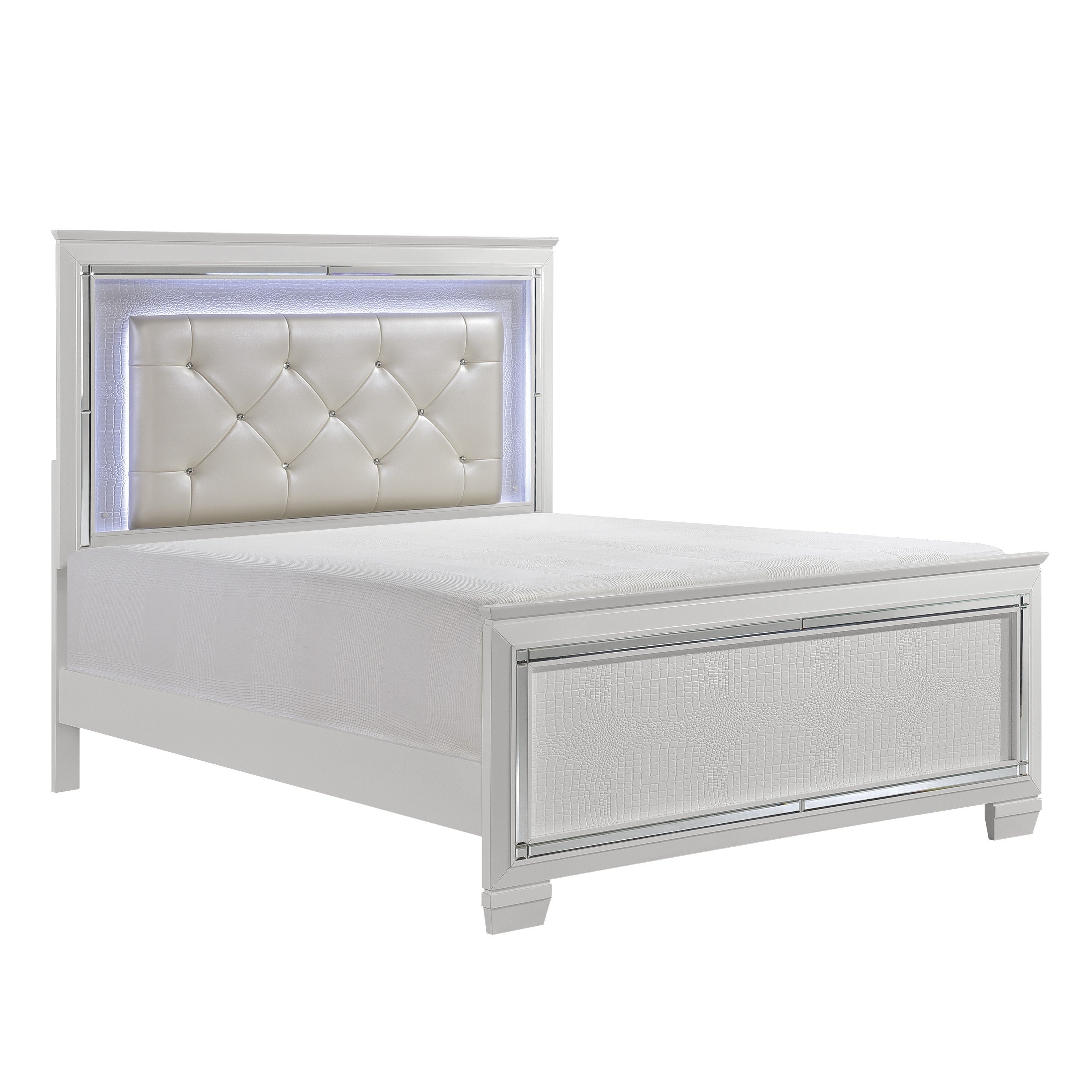 Allura White Queen LED Upholstered Panel Bed - SET | 1916W-1 | 1916W-2 | 1916W-3 - Bien Home Furniture &amp; Electronics