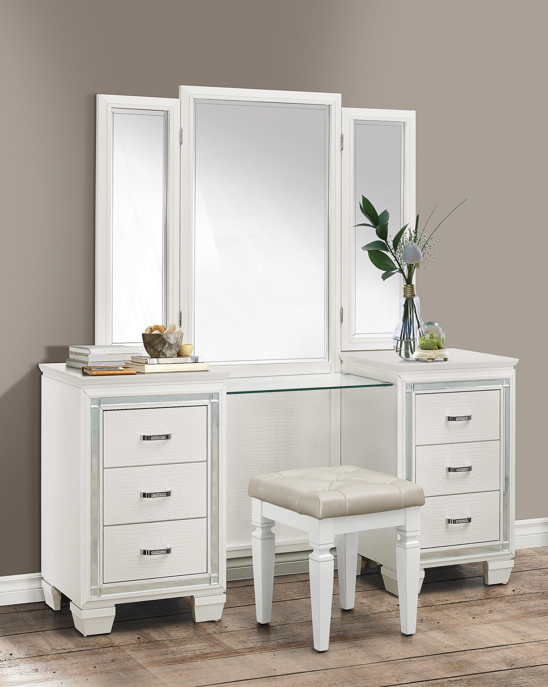 Allura White Vanity Dresser with Mirror - SET | 1916W-15R | 1916W-15L | 1916W-15M - Bien Home Furniture &amp; Electronics