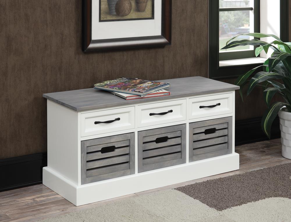 Alma 3-drawer Storage Bench White and Weathered Gray - 501196 - Bien Home Furniture &amp; Electronics
