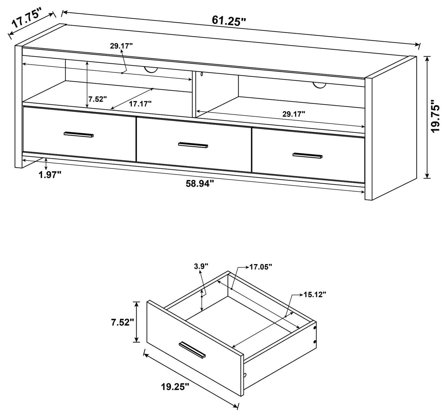 Alton 62&quot; 3-Drawer TV Console Black Oak - 700645 - Bien Home Furniture &amp; Electronics