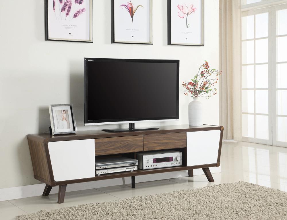 Alvin 2-Drawer TV Console Dark Walnut/Glossy White - 700793 - Bien Home Furniture &amp; Electronics