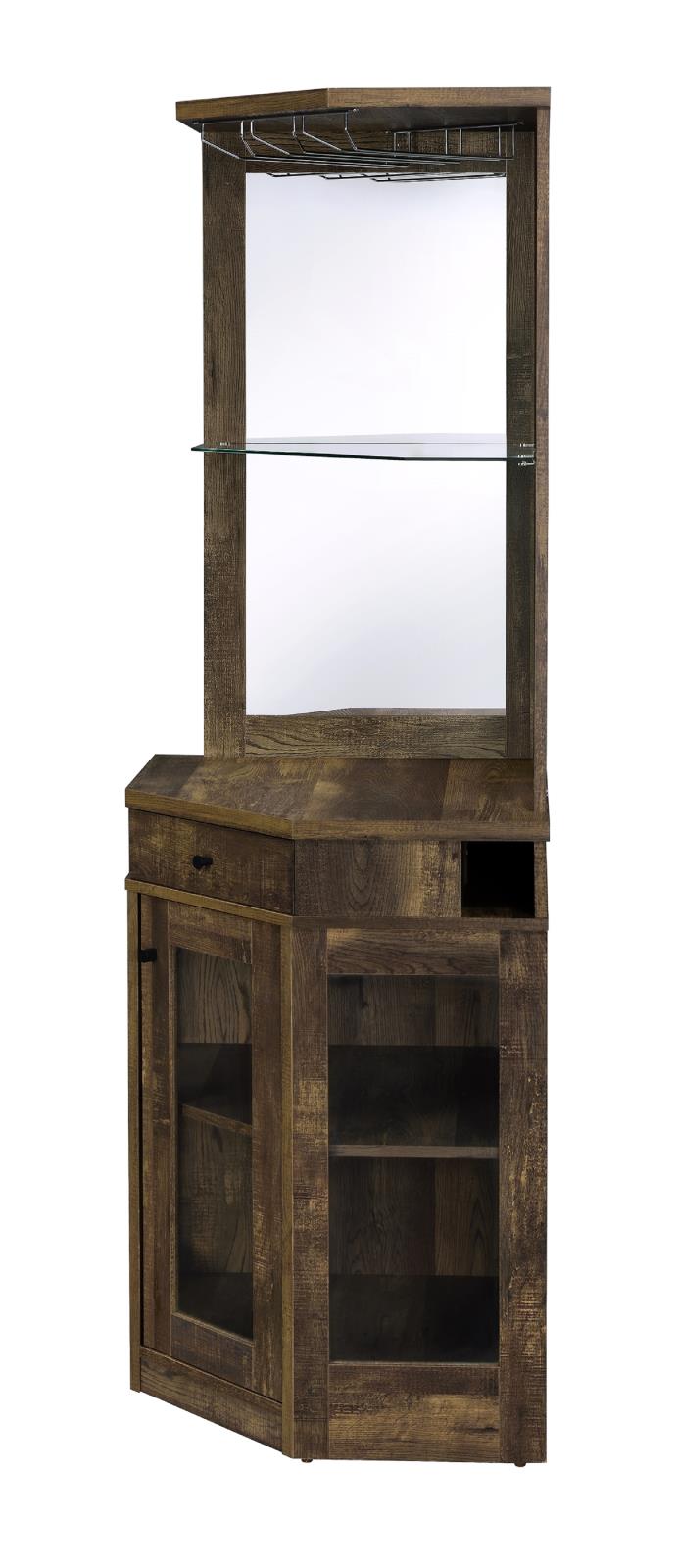 Alviso Rustic Oak Corner Bar Cabinet with Stemware Rack - 182303 - Bien Home Furniture &amp; Electronics