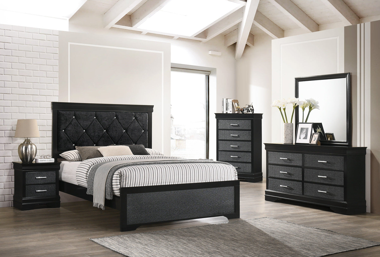 Amalia Black Panel Youth Bedroom Set - SET | B6918-F-HBFB | B6918-FT-RAIL | B6918-1 | B6918-11 | B6918-2 - Bien Home Furniture &amp; Electronics