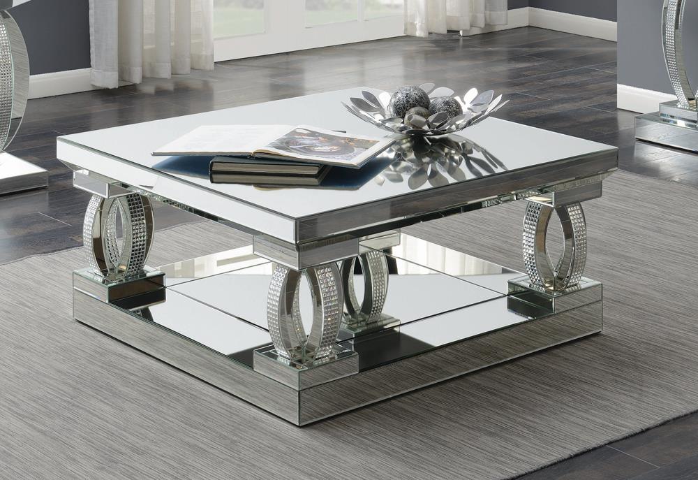 Amalia Clear Mirror Square Coffee Table with Lower Shelf - 722518 - Bien Home Furniture &amp; Electronics