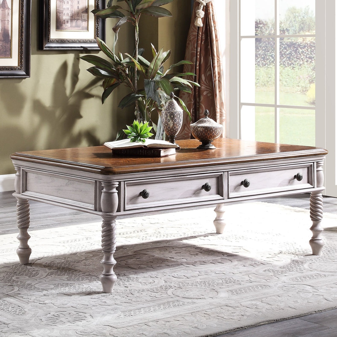 Amancio Antique White Coffee Table - 1613-30 - Bien Home Furniture &amp; Electronics