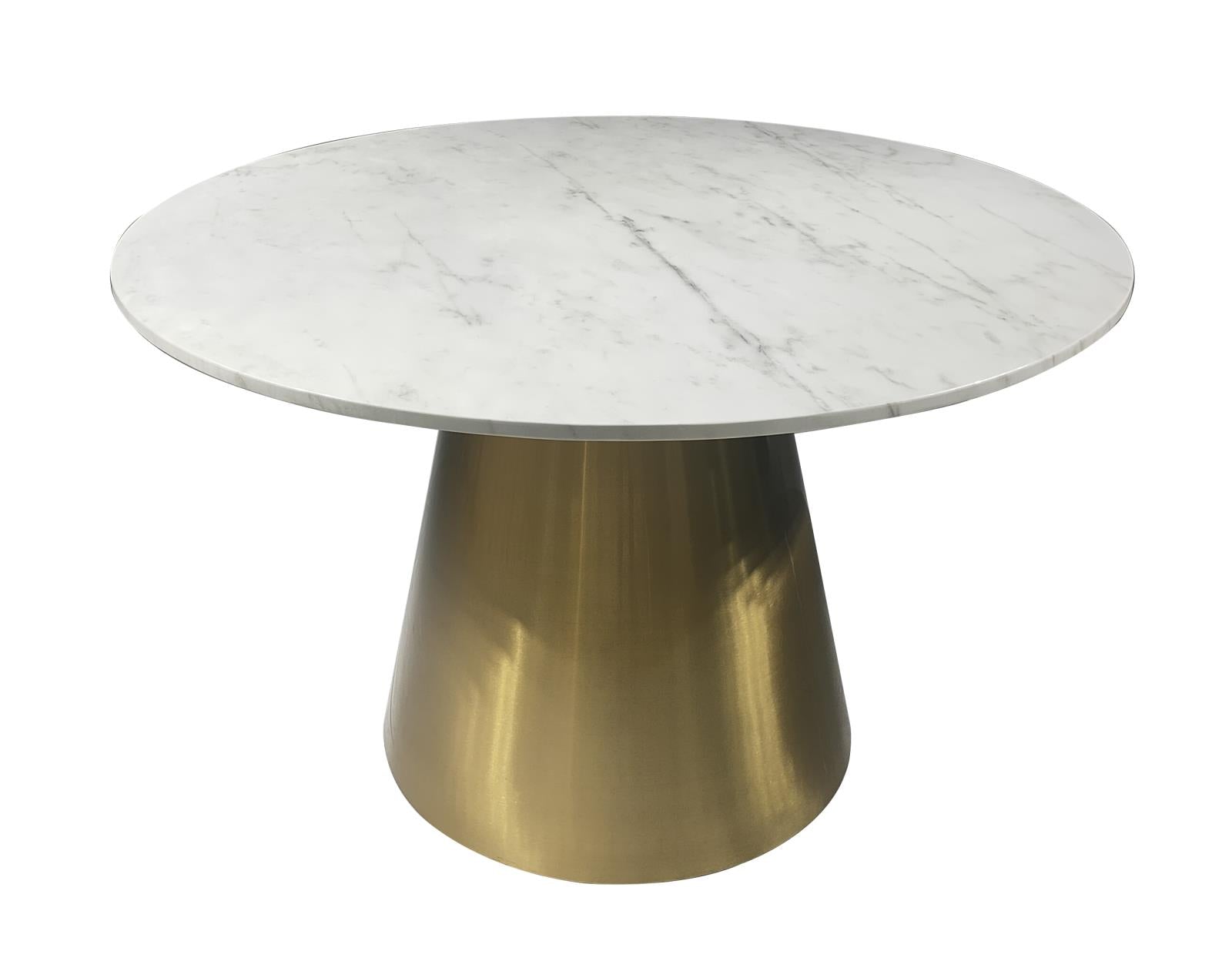 Ambrose Round Dining Table Genuine Marble with Stainless Steel White and Gold - 107600 - Bien Home Furniture &amp; Electronics