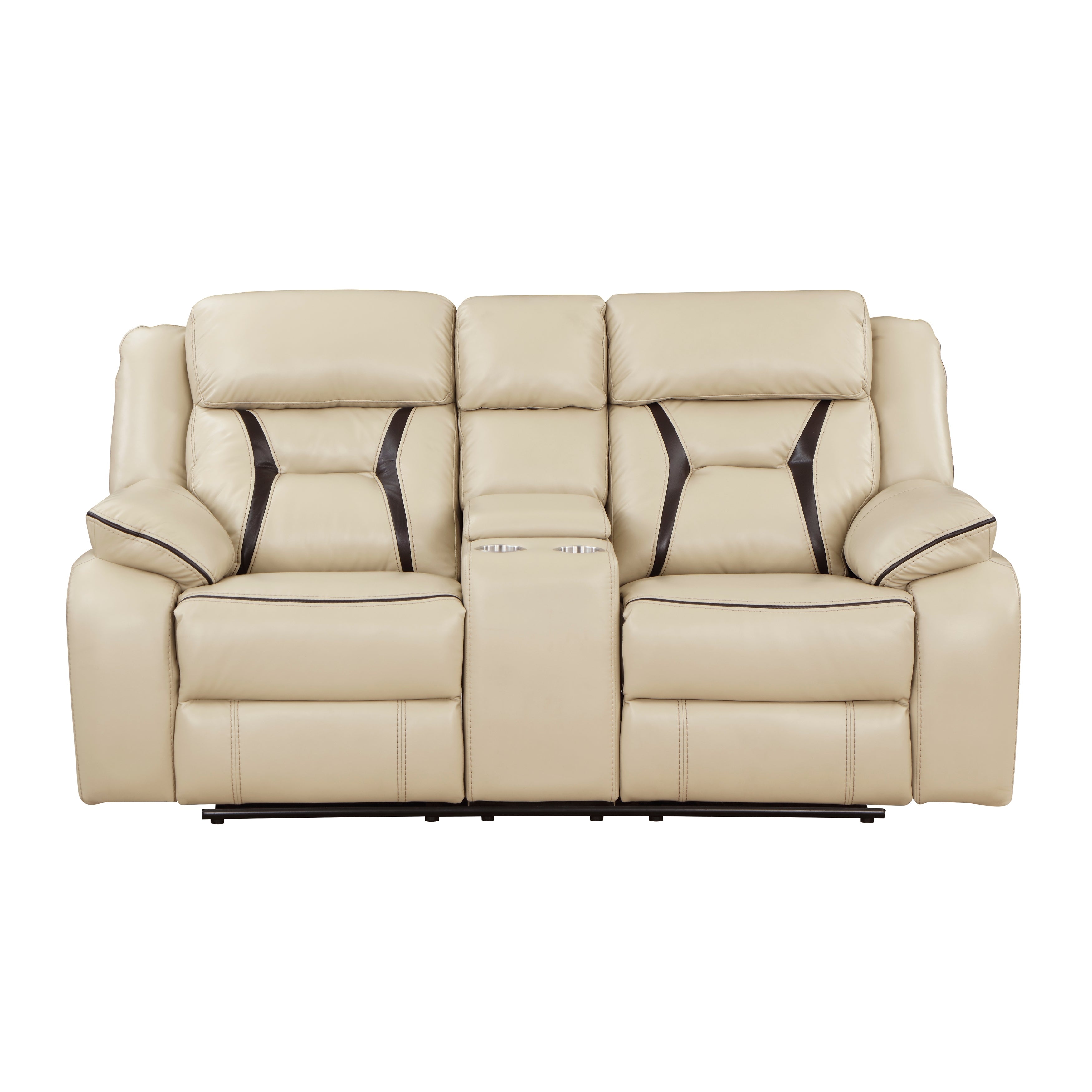 Amite Beige Double Reclining Loveseat with Center Console - 8229NBE-2 - Bien Home Furniture &amp; Electronics
