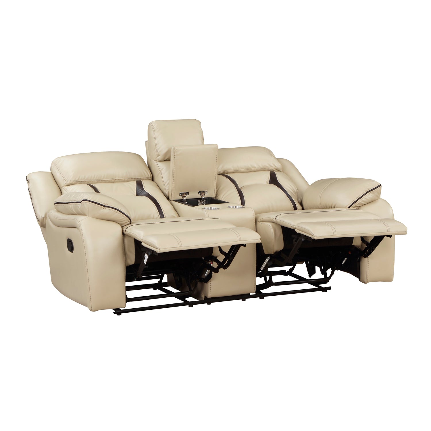 Amite Beige Double Reclining Loveseat with Center Console - 8229NBE-2 - Bien Home Furniture &amp; Electronics