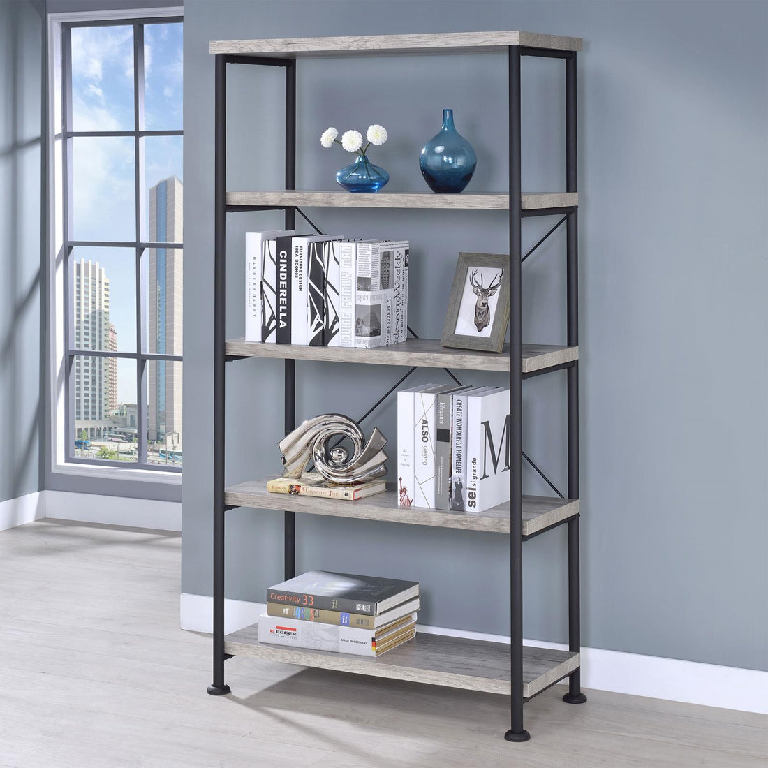 Analiese Gray Driftwood 4-Shelf Bookcase - 801546 - Bien Home Furniture &amp; Electronics