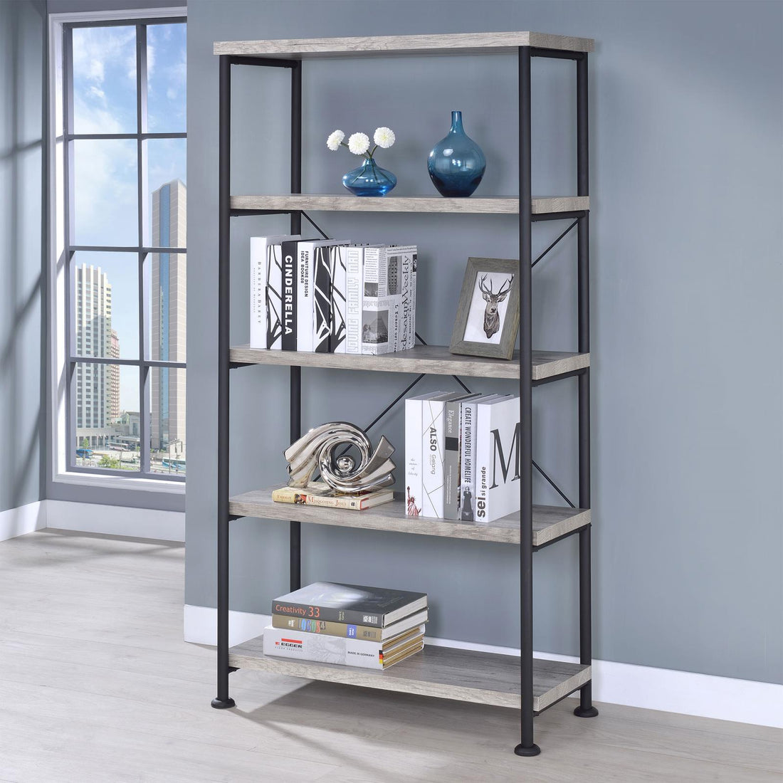 Analiese Gray Driftwood 4-Shelf Bookcase - 801546 - Bien Home Furniture & Electronics