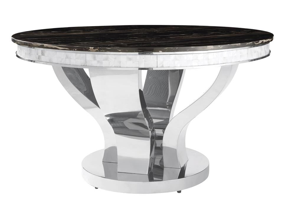 Anchorage Chrome/Black Round Dining Table - 107891 - Bien Home Furniture &amp; Electronics