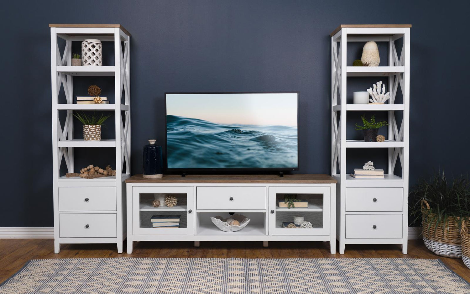 Angela 3-piece Entertainment Center With 67" TV Stand Brown and White - 708253-SET - Bien Home Furniture &amp; Electronics