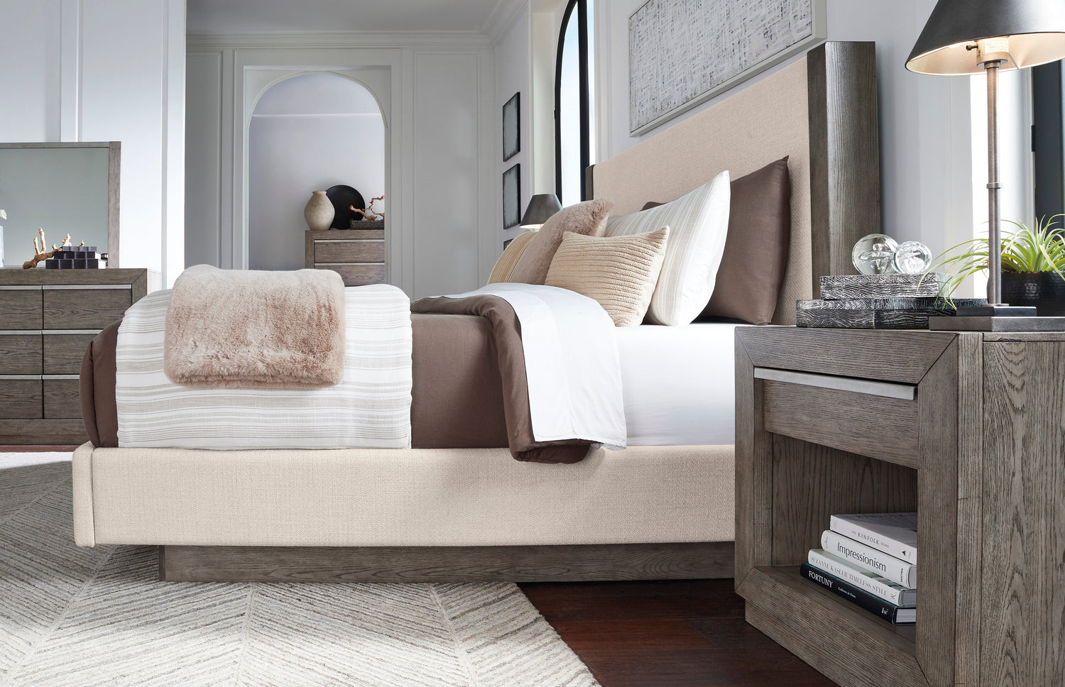 Anibecca Weathered Gray Upholstered Panel Bedroom Set - SET | B970-54 | B970-57 | B970-91 | B970-46 - Bien Home Furniture &amp; Electronics