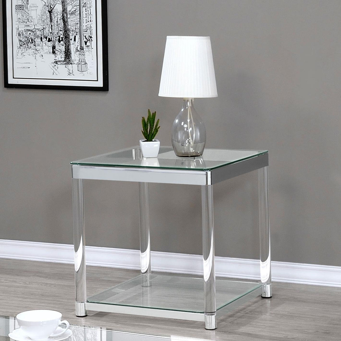 Anne End Table with Lower Shelf Chrome/Clear - 720747 - Bien Home Furniture &amp; Electronics