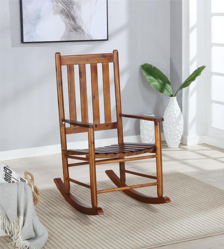 Annie Golden Brown Slat Back Wooden Rocking Chair - 609457 - Bien Home Furniture &amp; Electronics
