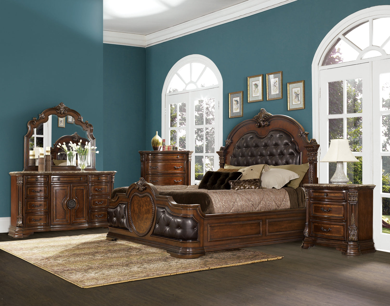 Antoinetta Cherry Queen Panel Bed - SET | 1919-1 | 1919-2 | 1919-3 - Bien Home Furniture &amp; Electronics