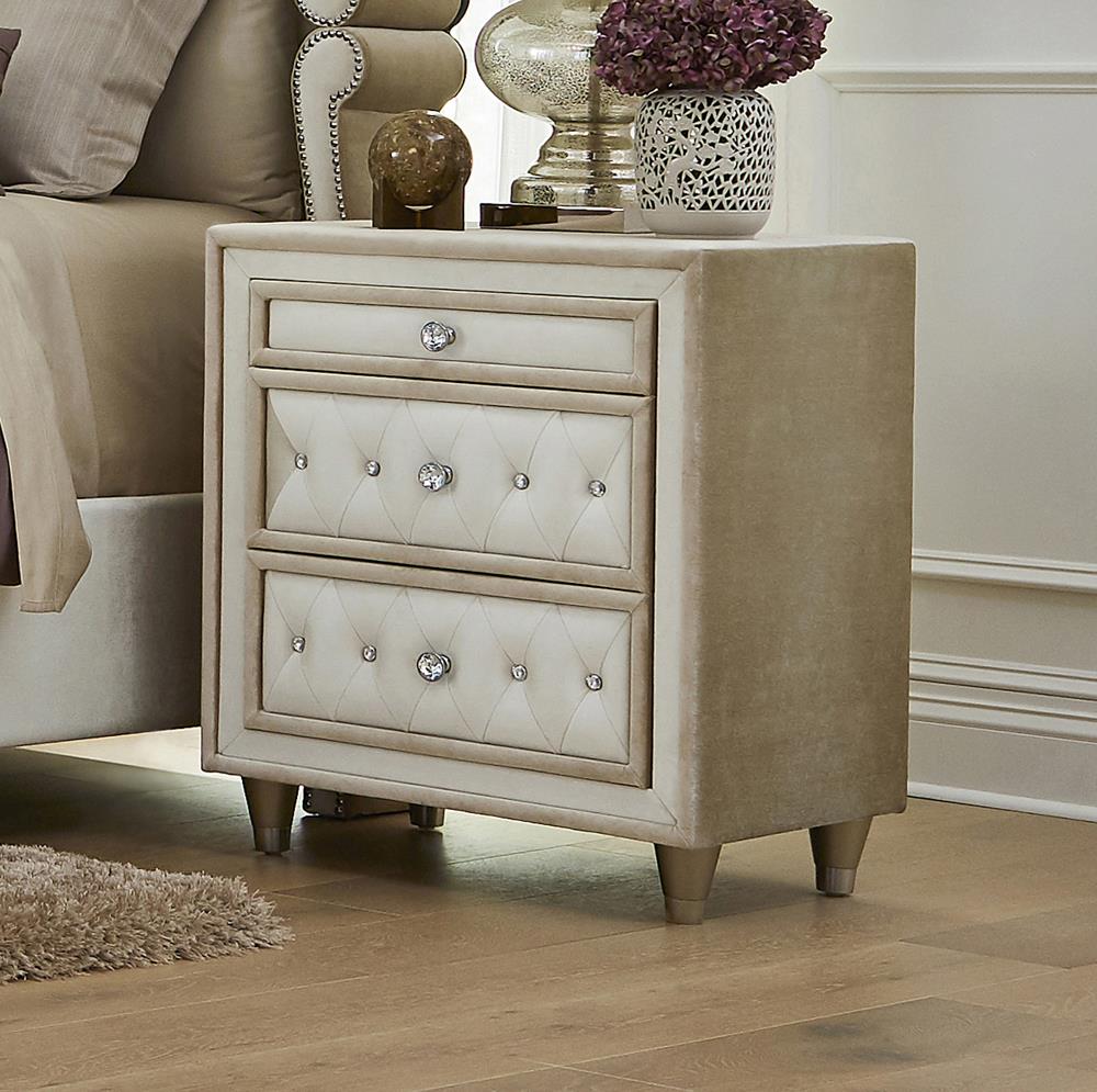 Antonella 3-Drawer Upholstered Nightstand Ivory/Camel - 223522 - Bien Home Furniture &amp; Electronics