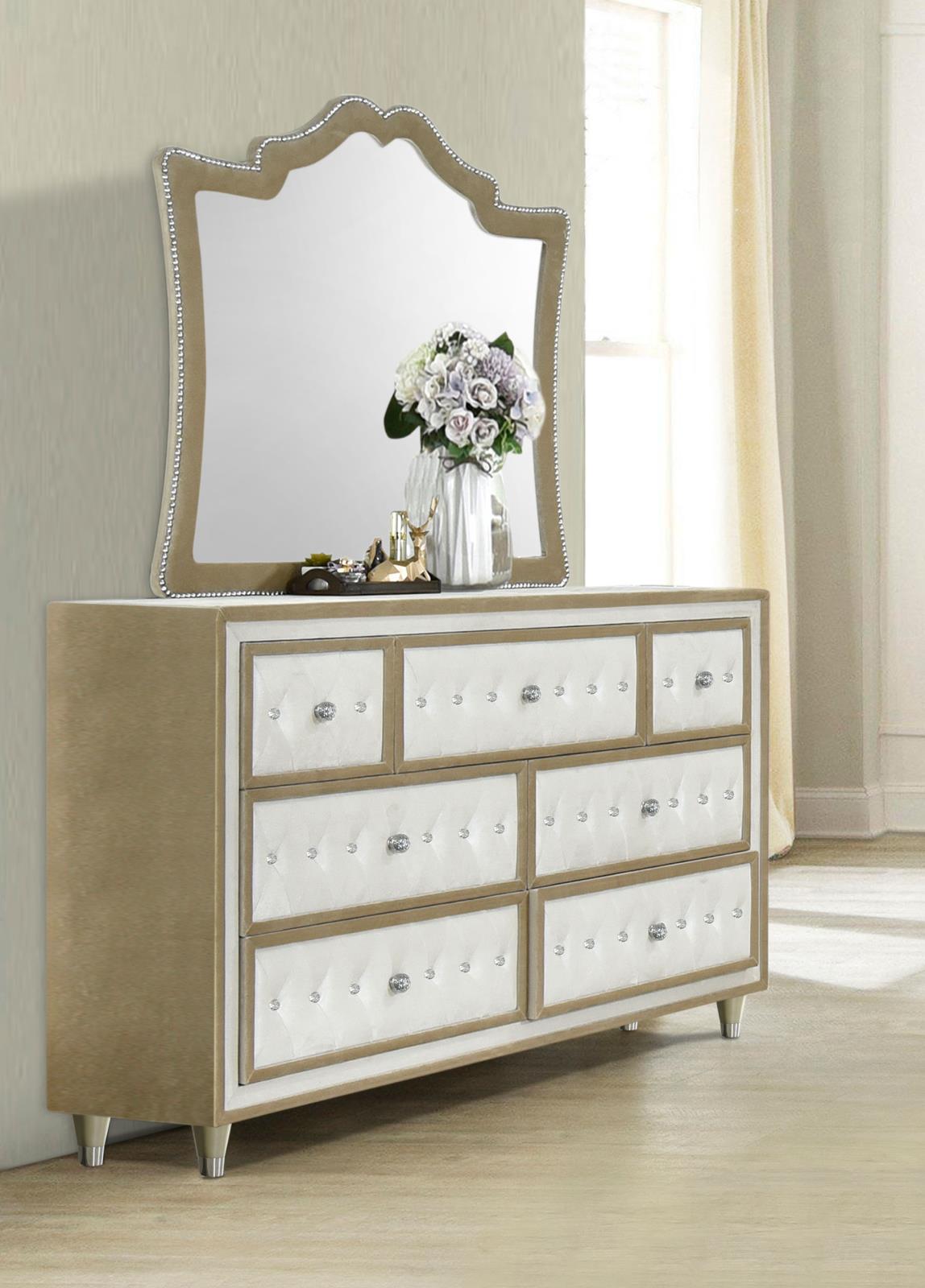 Antonella 7-drawer Upholstered Dresser with Mirror Ivory and Camel - 223523M - Bien Home Furniture &amp; Electronics