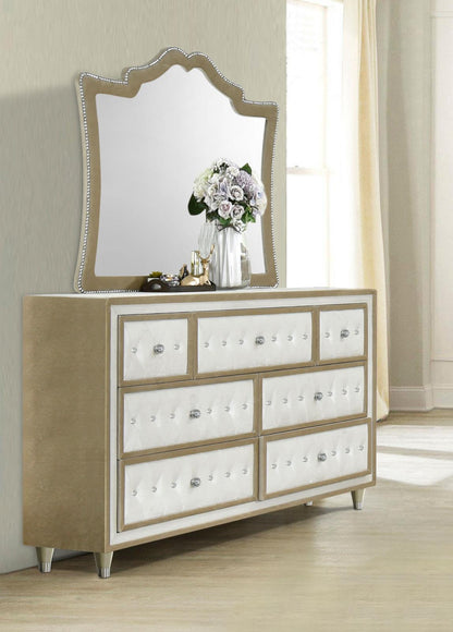 Antonella 7-drawer Upholstered Dresser with Mirror Ivory and Camel - 223523M - Bien Home Furniture &amp; Electronics