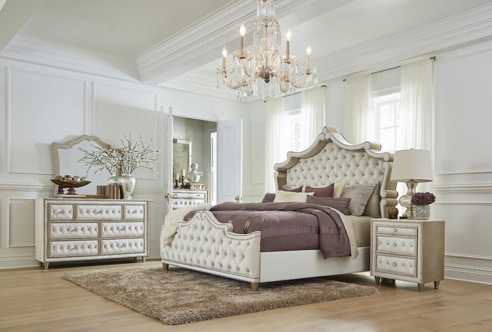 Antonella Ivory/Camel Upholstered Panel Bedroom Set - SET | 223521Q | 223522 | 223525 - Bien Home Furniture &amp; Electronics