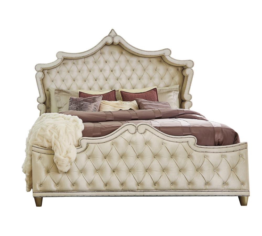 Antonella Upholstered Tufted Bedroom Set Ivory/Camel - 223521KE-S5 - Bien Home Furniture &amp; Electronics