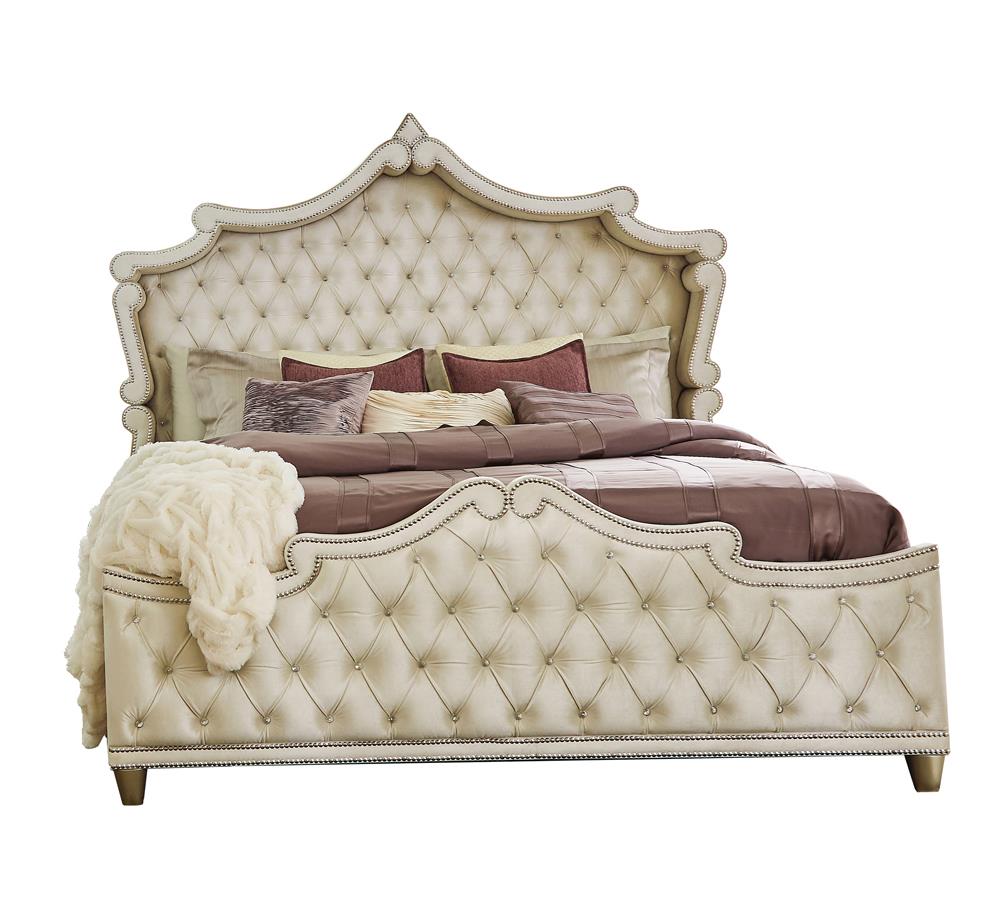 Antonella Upholstered Tufted Bedroom Set Ivory/Camel - 223521Q-S4 - Bien Home Furniture &amp; Electronics