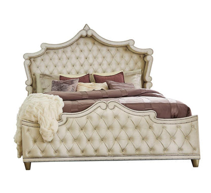 Antonella Upholstered Tufted Bedroom Set Ivory/Camel - 223521Q-S4 - Bien Home Furniture &amp; Electronics