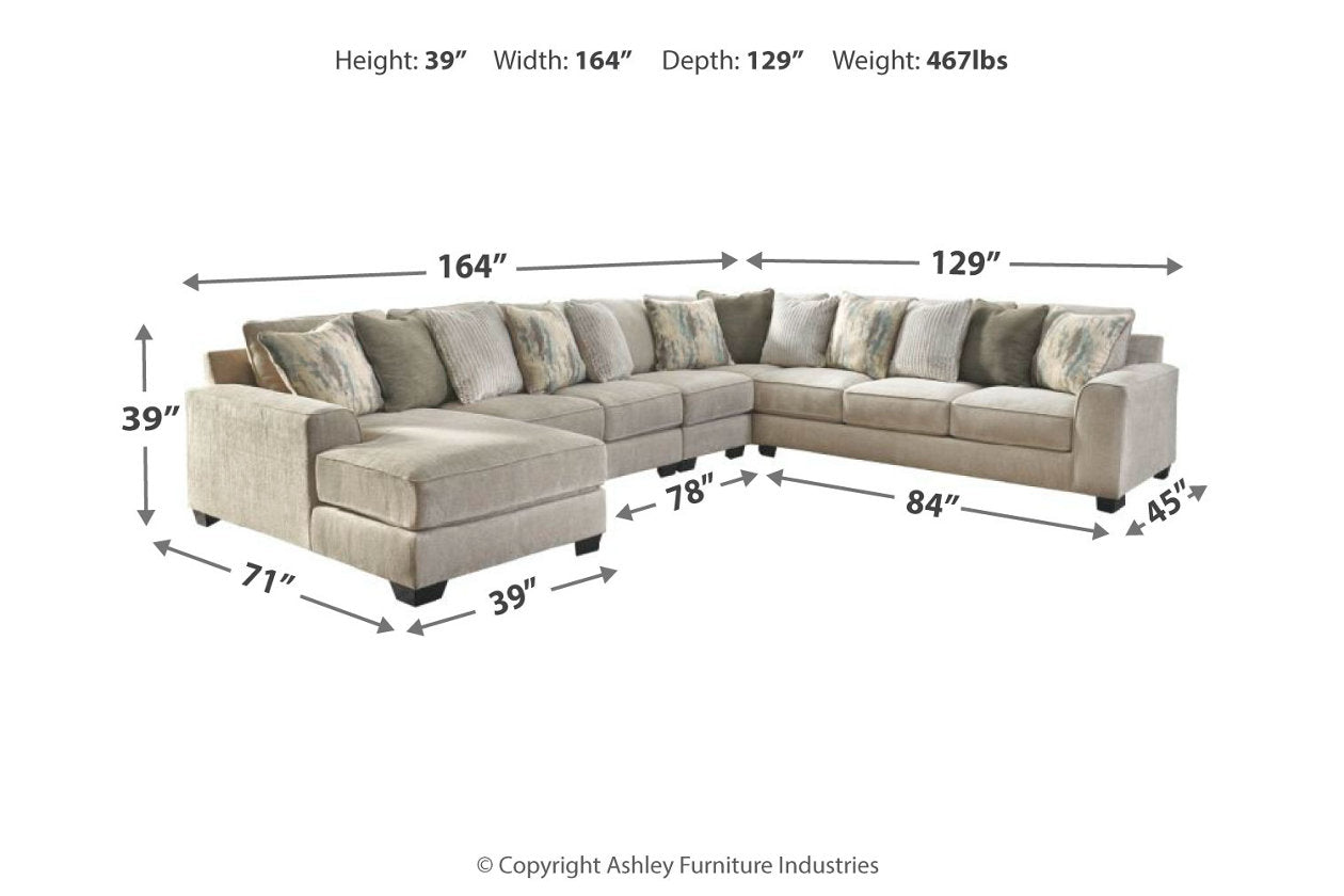 Ardsley Pewter 5-Piece Large LAF Sectional - SET | 3950416 | 3950434 | 3950467 | 3950477 | 3950446 - Bien Home Furniture &amp; Electronics