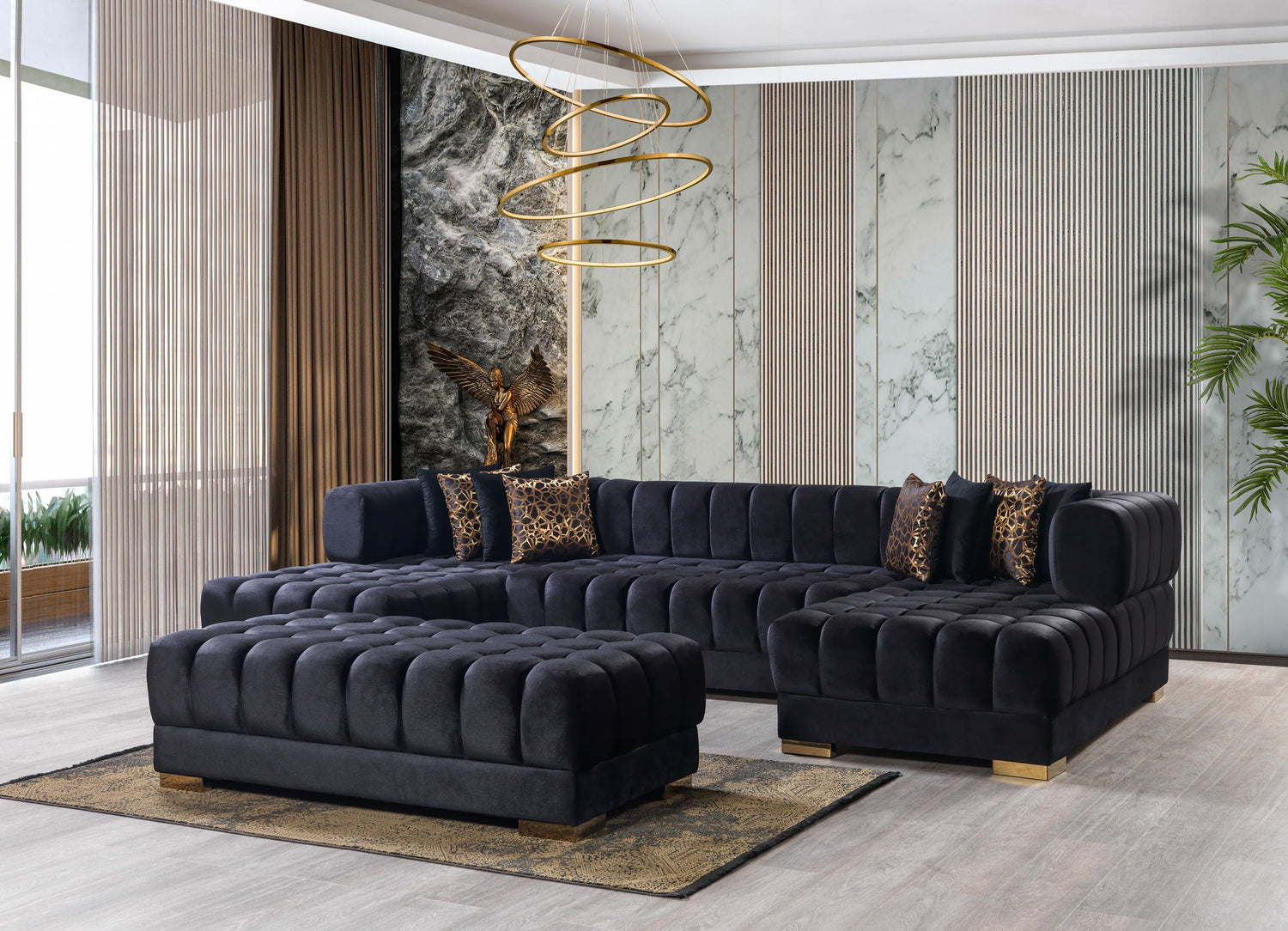 Ariana Black Velvet Double Chaise Sectional - ARIANABLACK-SEC - Bien Home Furniture &amp; Electronics