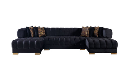 Ariana Black Velvet Double Chaise Sectional - ARIANABLACK-SEC - Bien Home Furniture &amp; Electronics