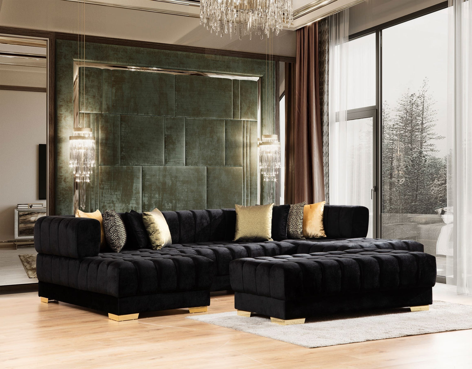 Ariana Black Velvet Ottoman - ARIANABLACK-OTT - Bien Home Furniture &amp; Electronics