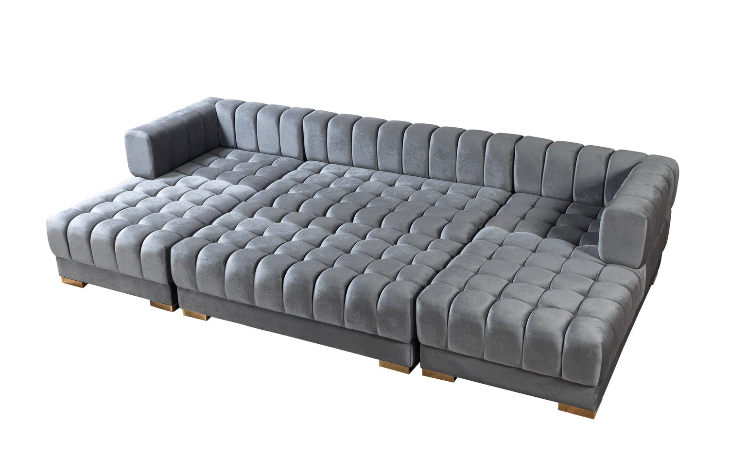 Ariana Gray Velvet Double Chaise Sectional - ARIANAGRAY-SEC - Bien Home Furniture &amp; Electronics