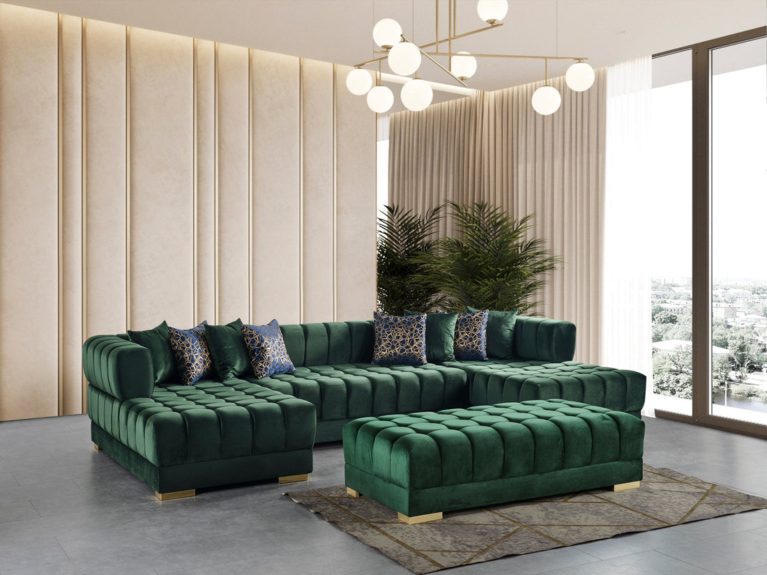 Ariana Green Velvet Double Chaise Sectional - ARIANAGREEN-SEC - Bien Home Furniture &amp; Electronics