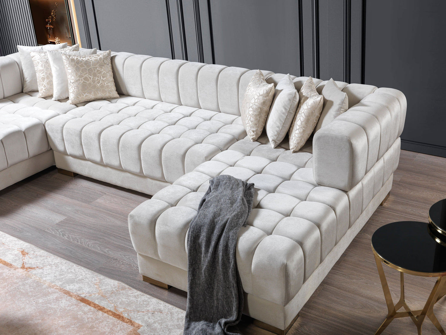 Ariana Ivory Velvet Double Chaise Sectional - ARIANAIVORY-SEC - Bien Home Furniture &amp; Electronics