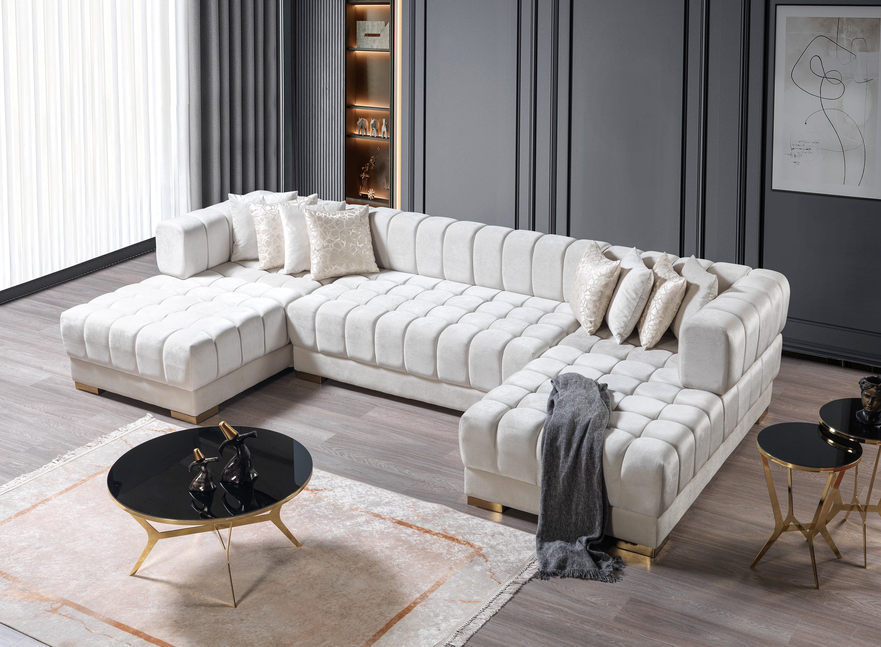 Ariana Ivory Velvet Double Chaise Sectional - ARIANAIVORY-SEC - Bien Home Furniture &amp; Electronics